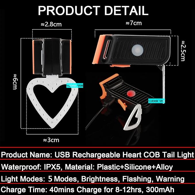 Rechargeable Bike Tail Light LED Bicycle Rear Light Cycling Night Essential Bright Seat Back Safety Lamp 5 Modes Warning Waterproof Flash MTB Light for Men Women Kids