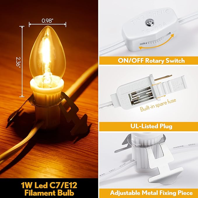 Meonum Accessory Cord with 3 LED Light Bulbs, 8.2 Ft Indoor Blow Mold Light Cord with Female Plug for Halloween Pumpkins Christmas Village Houses and Craft Projects Decoration, Warm White(4 Pack)