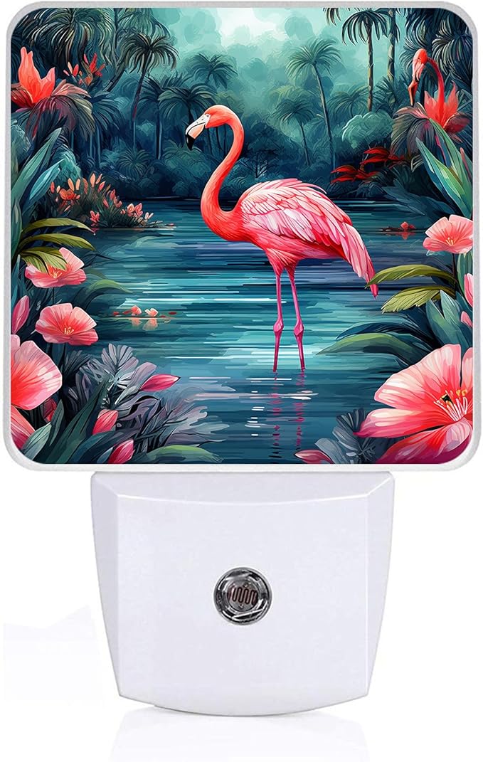 Flamingo Watercolor Night Light,Floral Night Lights Plug into Wall,Led Lamp for Stairway/Hallway/Bedroom 0.5W Nightlight Sleep Friendly