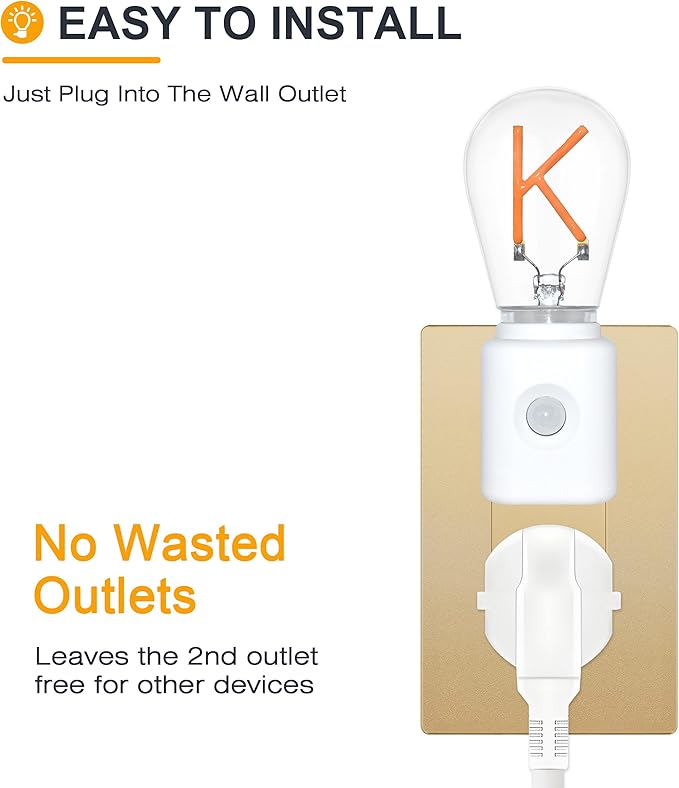 Night Lights Plug into Wall, Dimmable Night Light Pulg in, K-Type Night Lights with Motion Sensor, Adjustable Brightness 2200K LED Night Light for Bedroom Hallway, 1-Pack
