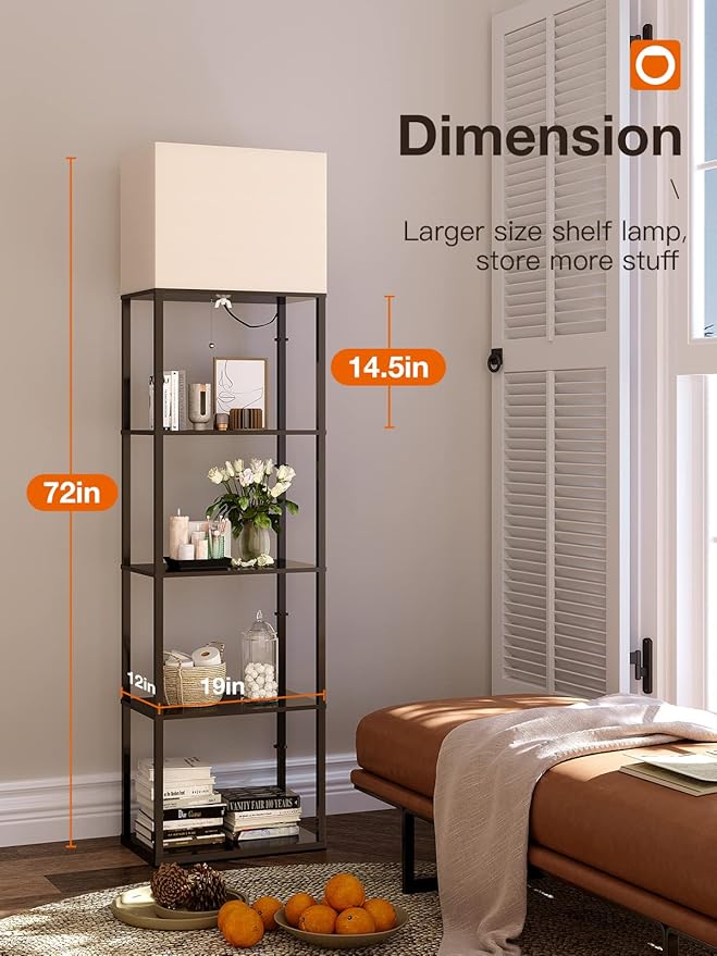 addlon Floor lamp with Shelves Super Large Size (19''W), 5-Tier Modern Floor lamp with 3 Color Temperatures LED Bulb, Display Shelf lamp for Living Room, Bedroom and Office - Black