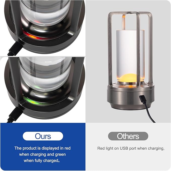 Rechargeable Cordless LED Table Lamp - Waterproof Portable Touch Dimmable Desk Light for Outdoor, Camping, Patio, Bedroom, Living Room - Night Light with Long Battery Life (Grey)