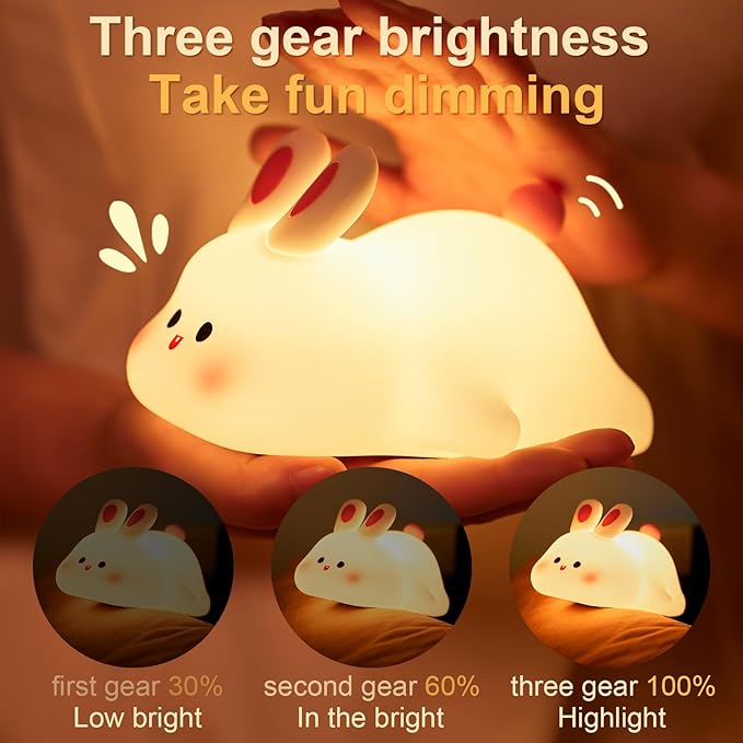 Big Face Rabbit Silicone Night Light for Kids,Cute Animal Lamp, Easter Rabbit,Gifts Dimmable Light up Bunny, Nursery Night lamp,Rechargeable Bunny Nightlight, Bedside Lamp for Breastfeeding