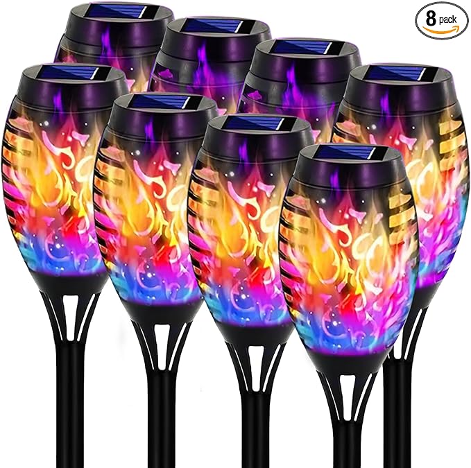 Swingers Solar Lights Outdoor,Halloween Solar Torch Lights with Flickering Flame,Waterproof Outdoor Garden Lights for Outside Patio Pathway Yard Decorations(8, Multicolor)