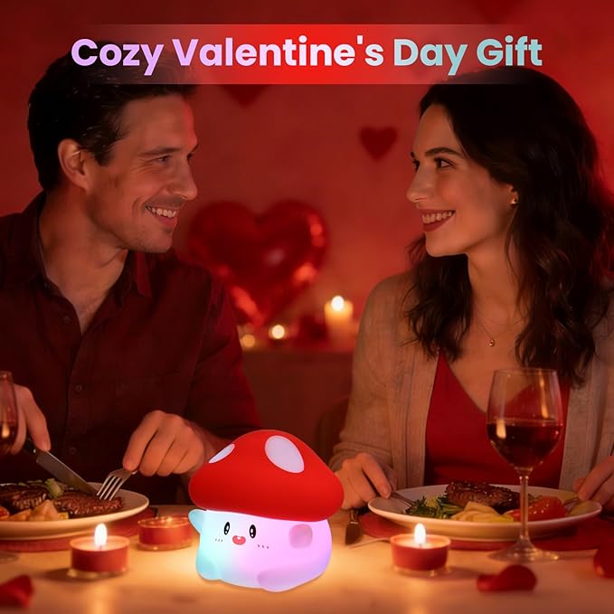 Mushroom Night Light Color Changing, 50Hrs Mushroom Lamp, Tap Control 2 Brightness & Timer, Rechargeable Squishy Night Lamp for Kids Adults, [Easter Gifts]
