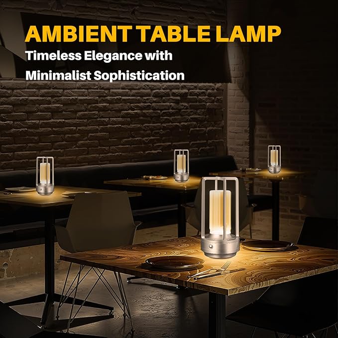Rechargeable Table Lamp Cordless, 3 Color | Crystal | Stepless Dimming, for Bedroom, Cafe, Camping, Dining Table, Home Decor, 2 Pack (Silver)