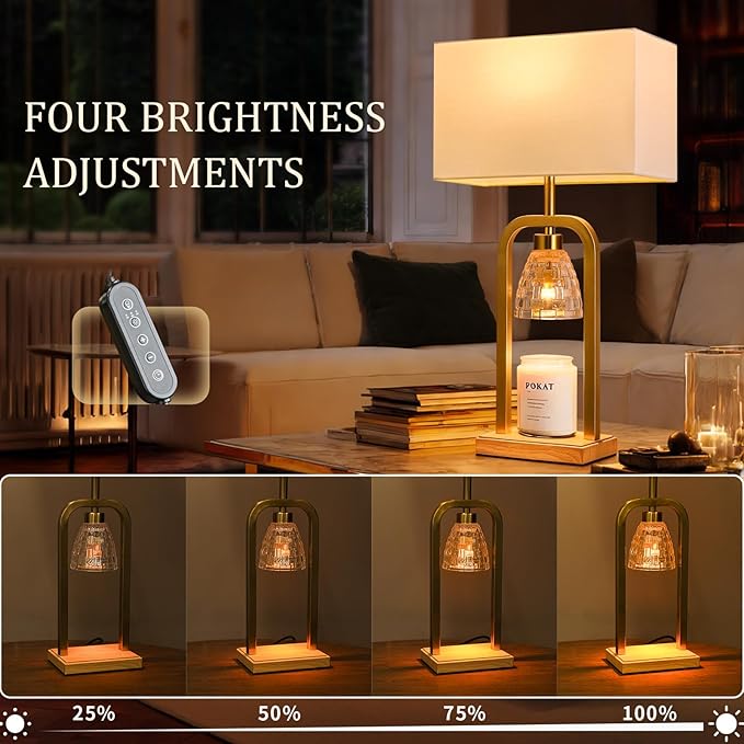 PoKat Electric Candle Warmer Lamp Gold, Lamp Candle Warmer with Timer Dimmer, Wax Light Warming Table Lamp for Jar Candles, Modern Bedside Lamp for House Warming Home Decor Living Room, Bulb Included