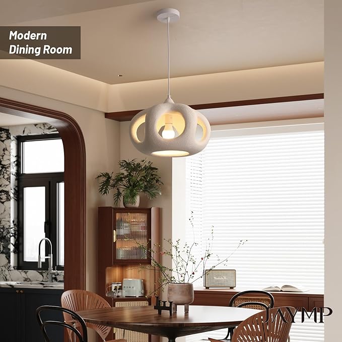 JAYMP Hollow-Out Shape Pendant Light Fixture for Dining Room Kitchen Island Hallway Restaurant Modern Hanging Lamp E26 Base Japanese Style Lighting Fixture, 1 Pack, Matte White, 40cm/15.7in