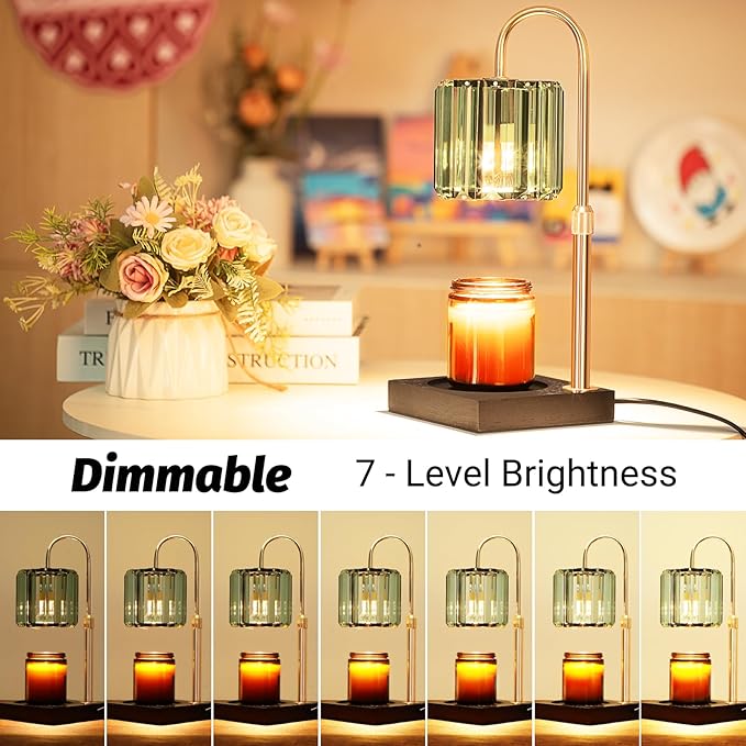 Candle Warmer Lamp Green with Timer, Dimmable Electric Candle Wamer Adjustable Height, Gifts for Women Mom, Glass Modern Candles Melter Lamp