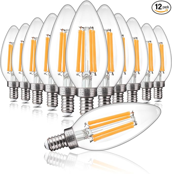 ALAMPEVER E12 LED Bulb 100 Watt Equivalent, 800LM Super Bright Dimmable LED Light Bulb, B11 2700K Soft White Candelabra Bulb, 5.5W, 12 Pack