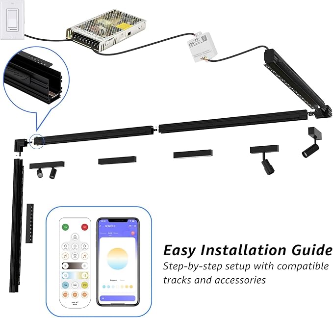 Track Lighting Rail Kit, 2PCS Magnetic Track Lighting Rail, 2PCS 15W Grille Spotlight Magnetic Track Head, 1PCS 200W Low Voltage LED Power Driver, Complete Track Lighting kit for Living Room, Kitchen