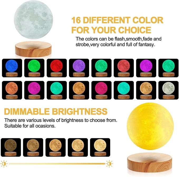 VGAzer Levitating Moon Lamp,Floating Moon lamp,Floating and Spinning in Air Freely with 3D Printing Moon Lamp Has 16 Colors 20 Modes for Unique Christmas Gifts,Room Decor,Office Toys