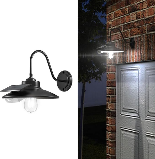 APONUO Solar Barn Light with 3 Lighting Modes, Motion Sensor, Waterproof Rustic Vintage Gooseneck Solar Shed Light for Barn, Wall, Farmhouse, Chicken Coop (White Lighting)