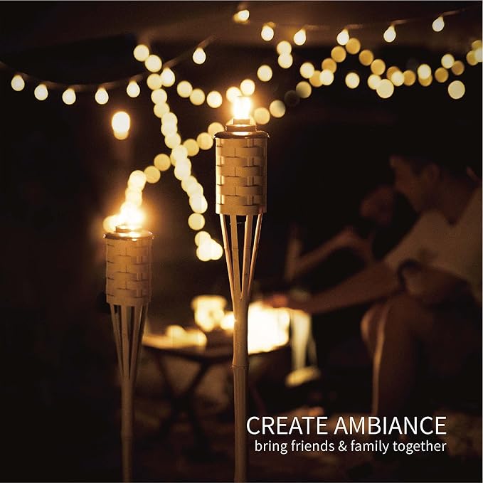 ONETHATCH Faux Bamboo Outdoor Torches (Sundried Color, 4pack); Large Island Citronella Torch for Garden Lighting, Luau Party, and Tropical Decor; Easy Refill Wide-Mouth Canister, Stands 60” Tall