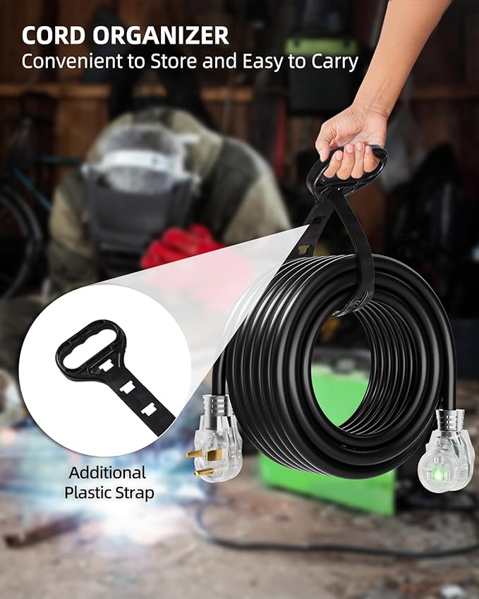 25ft 250V Welder Extension Cord, 8 Gauge Heavy Duty Outdoor Welding Cord with LED Indicator, NEMA 6-50P to 6-50R, 30 Amp 3 Prong Power Extension for Welding Machines, 8 AWG STW, ETL Listed