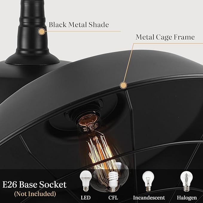 Black Farmhouse Pendant Light, 18.1 Inch Large Pendant Lights Kitchen Island, Industrial Pendant Light with Wire Cage, Barn Light 1 Pack, Island Pendant Lights for Kitchen Barn Dining Room
