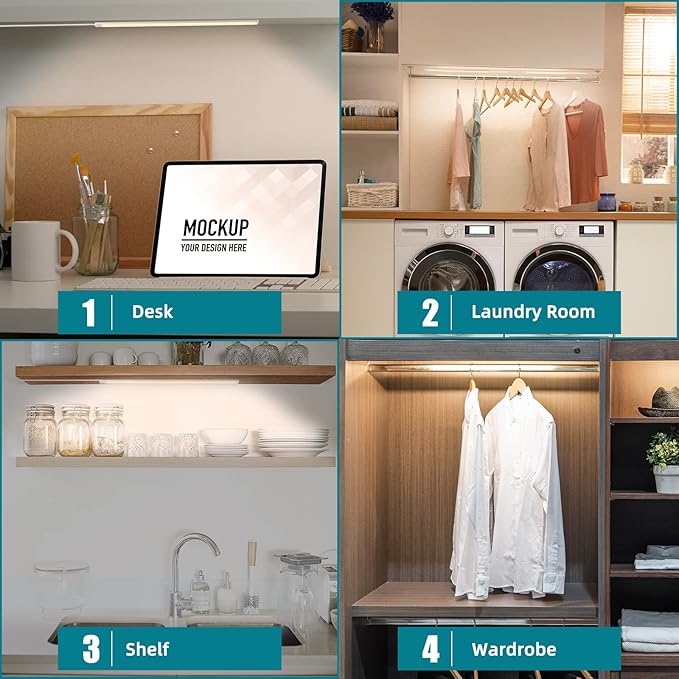 Plug-in Under Cabinet Lights Daylight White 4000K, Dimmable LED Under Cabinet Lighting, 6PCS x 12 Inch Under-Counter Light Fixtures with Memory Function, Under Counter LED Lights for Kitchen