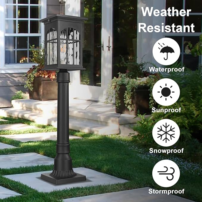 Outdoor Solar Post Lights with Pier Mount Base, Dusk to Dawn Aluminum Solar Pole Light with Remote Waterproof, Auto On/Off Fence Deck Post Lighting for Pathway Garden Walkway Street