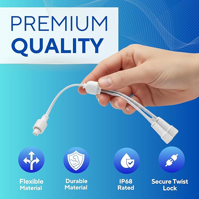 3-Pin IP68 Y Splitter – Specifically Designed for Govee Permanent Outdoor Lights Pro/Version 1 (H706A, H706B, H706C) – Waterproof Cable Connector for Roofline, Eaves, and Outdoor Holiday Lighting
