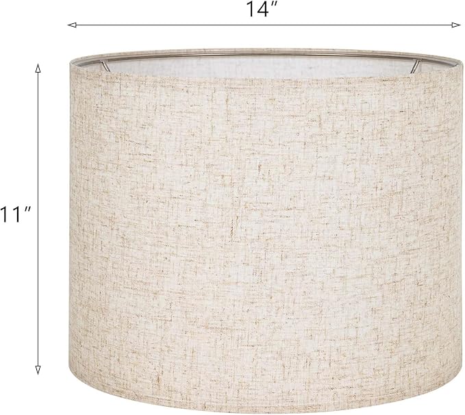 Wellmet Linen Set of 2 Drum Lampshades, Easy Assembly Required 14" Top x 14" Bottom x 11" High Replacement Lamp Shades, Fabric Lampshades for Table Lamps Floor Lamps, Metal Spider Fitter