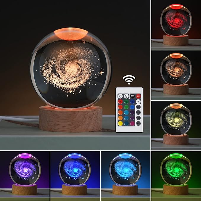 Large 3D Galaxy Crystal Ball Night Light, Crystal Lamp 16 Color Changing with Remote Control for Bedroom Decor, Ideal Birthday Gift for Teens Boys and Girls, Galaxy Model