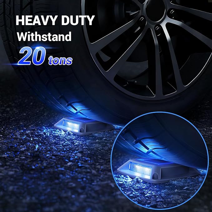 Solar Driveway Lights Outdoor 10 Pack, IP68 LED Solar Powered Waterproof Driveway Marker Deck Dock Lights for Dock Step Pathway Walkway Sidewalk Garden Yard Stair Marine (Blue)