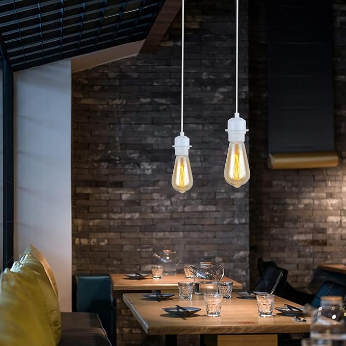 Industrial Mini Pendant Light Kit, E26 Vintage Style White Cord Hanging Light Fixture for Farmhouse Bedroom Home Ceiling Chandelier Decors (White)