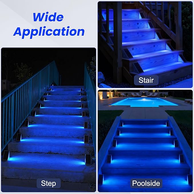 NIORSUN Solar Step Lights,12 Pack Blue LED Outdoor Step Lights, Stair Lights Outdoor for Patio, Fence, Yard, Walkway, Solar Powered Auto On/Off, IP67 Waterproof, Easy Install