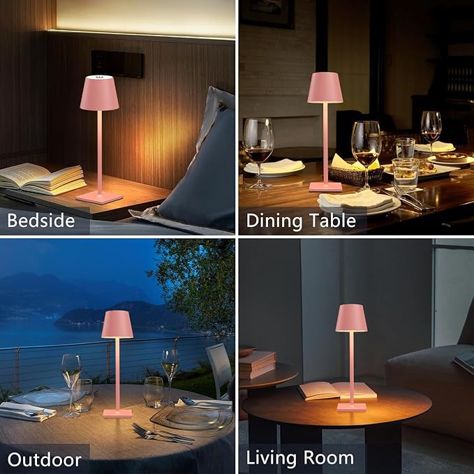 2 Pack Rechargeable Table Lamp - Cordless LED Lamp with 6000mAh Battery Operated LED Desk Lamp, Portable Table Light Outdoor for Dinner Patio Restaurant Bar Bedroom Coffee Shop Night Light(Pink)