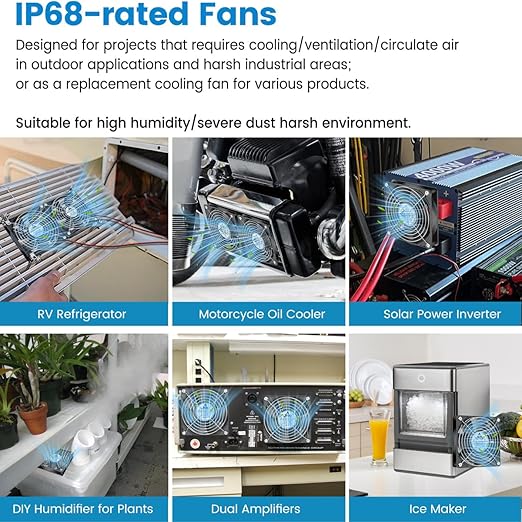 GDSTIME IP68 Waterproof Fan 120mm x 25mm 12V DC Brushless Computer Case Cooling Fan Dual Ball Bearings 2 Pin for RV Fridge Ventilation, 2 Pack