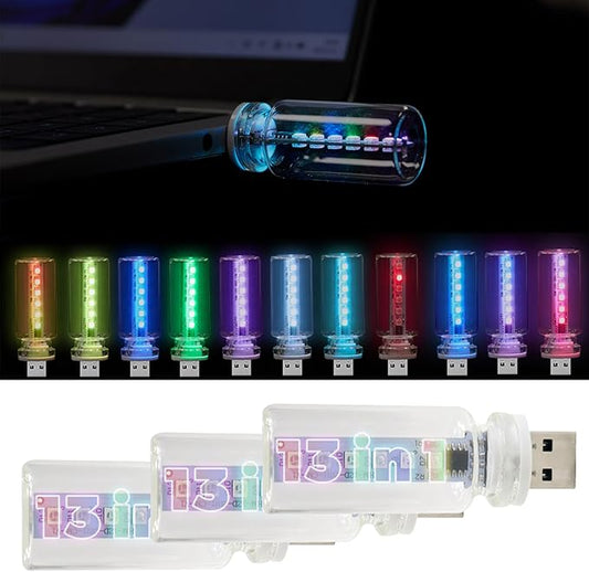 New Car USB Lights, 13 in 1 Touch Adjustment USB LED Car Lights, Mini Glass Bottle LED Bulb Night Lights, Switch Memory Retention, 13 Modes & 7 Colors for Vehicle Bedroom Camping Holiday (3Pcs)