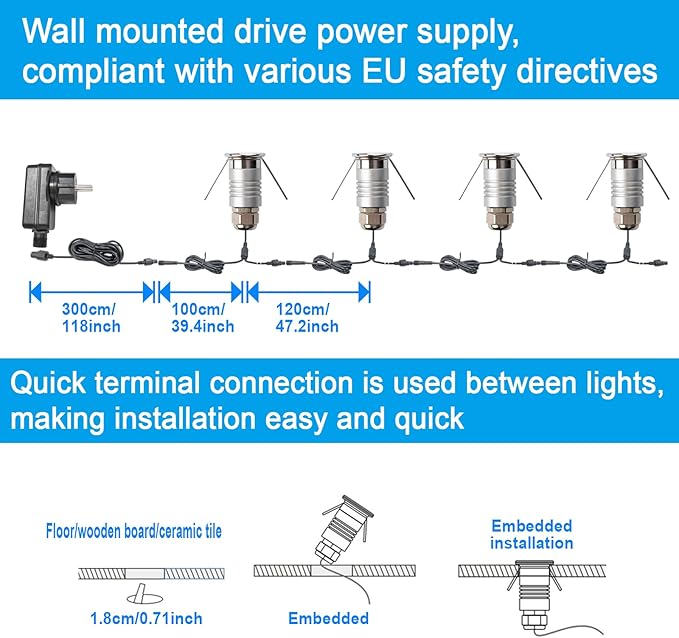 201 Mini Underground Lamp, 1W, DC12V, IP67, Low-Voltage Recessed Type, Stainless Steel 304 Cover, Suitable for Outdoor Grounds, Decks, Squares, Parks, Courtyards (3000K, 4Packs)
