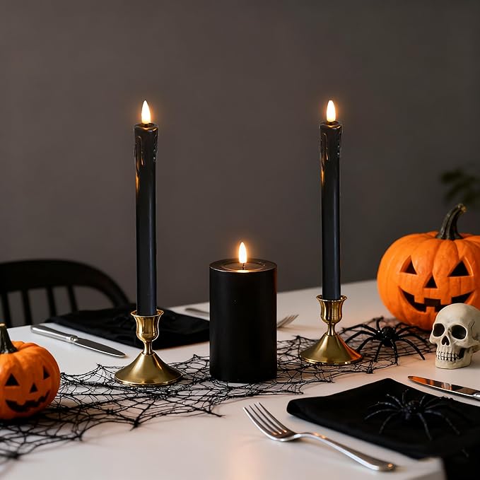 Black Flameless Candles, Battery Operated Candles, Real Wax Black LED Candles, Flickering Remote Control for Home Fall Halloween Decor Party Gifts, Set of 4