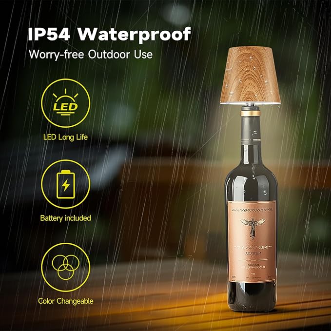2025 New Bottle Lamp - LED Bottle Lights for Liquor & Wine Bottles, Cordless Lampshade, Whiskey Bottle Top Light, Bottle Stopper Night Light Kit, Rechargeable 3-Tone Touch-Dimmable
