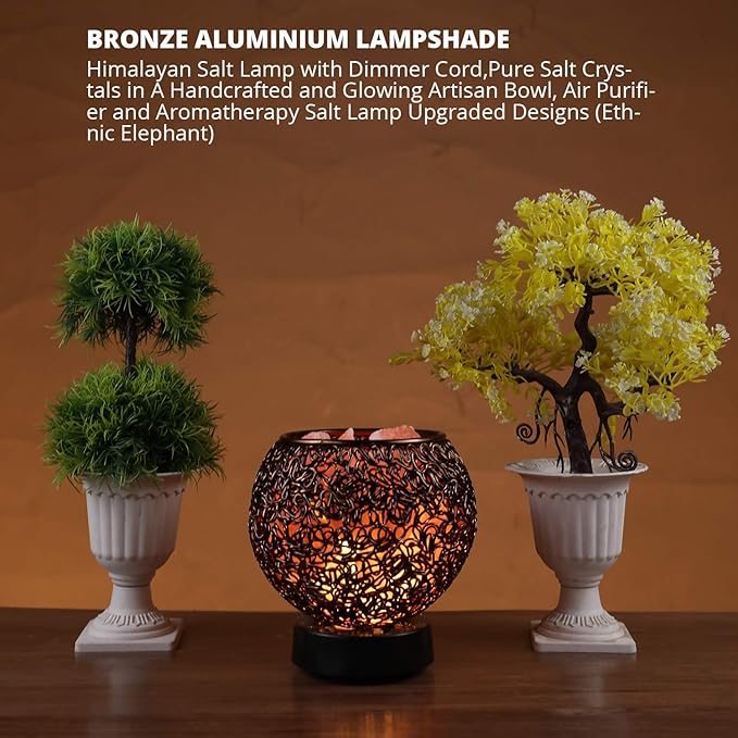 Plemo Natural Himalayan Salt Lamp with Genuine Wood Base in Classic Round Metal Basket with Dimmable Cord and Luxury Gift Box