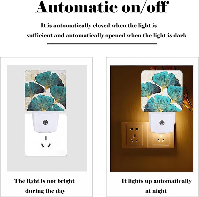 Green Ginkgo Leaves Night Light,Plug Into Wall Decor for Stairway,Hallway,Kitchen,Dusk to Dawn Sensor Nightlights for Boys/Girls/Women/Men Room Gifts