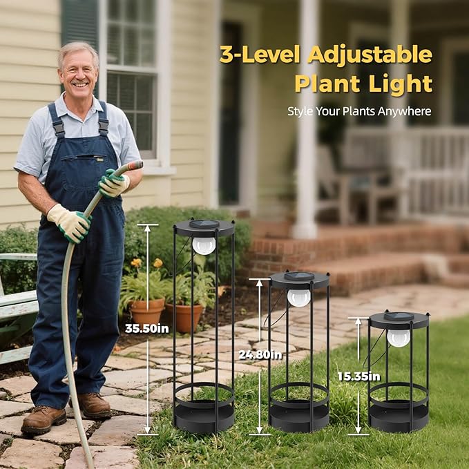 Outdoor Solar Floor Lamp with Plant Stand – Tall Solar Powered Patio & Garden Floor Light, Waterproof Standing Lamp for Yard, Porch & Outdoor Décor (35.5" H - 1Pack)