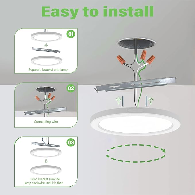 Flush Mount Ceiling Light Fixture - ETL Certified - 9 Inch Dimmable 5000K Daylight White LED, 0.63'' Ultra Thin Round Design for Bedroom, Bathroom, Kitchen, Hallway, Basement, Closet (3-Pack)‌