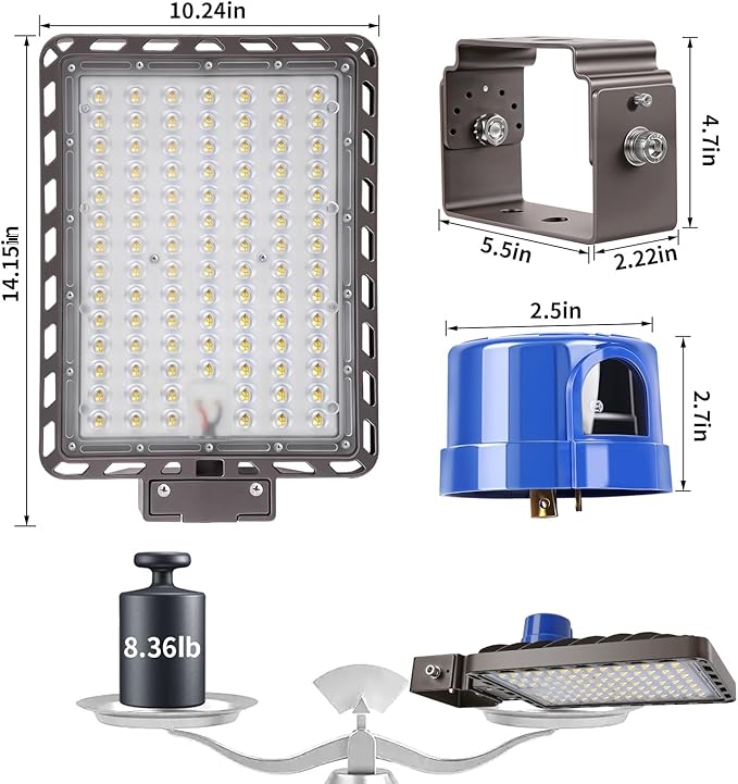 Juyace 240W LED Parking Lot Light Trunnion Bracket Yoke Wall Mount Dusk to Dawn Outdoor Lighting Exterior Flood Commercial Outside IP65 Waterproof 100-277V Security Area
