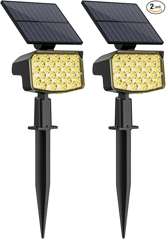 WELALO Solar Spot Lights Outdoor, [2 Pack/3 Modes] Solar Landscape Spotlights, Adjustable Solar Powered Security Lights, IP65 Waterproof Wall Lights for Walkway, Yard, Garden, Driveway (Warm White)