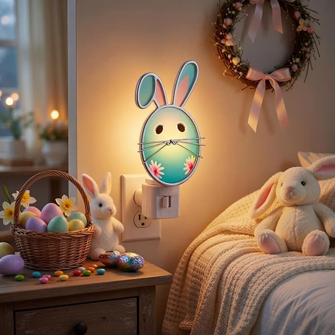Easter Egg Night Light with Egg Design, Plug in Wall Light with Rotating Plug, Resin Easter Decoration for Bedroom, Bathroom, Hallway, Living Room, Includes C7 LED Bulb