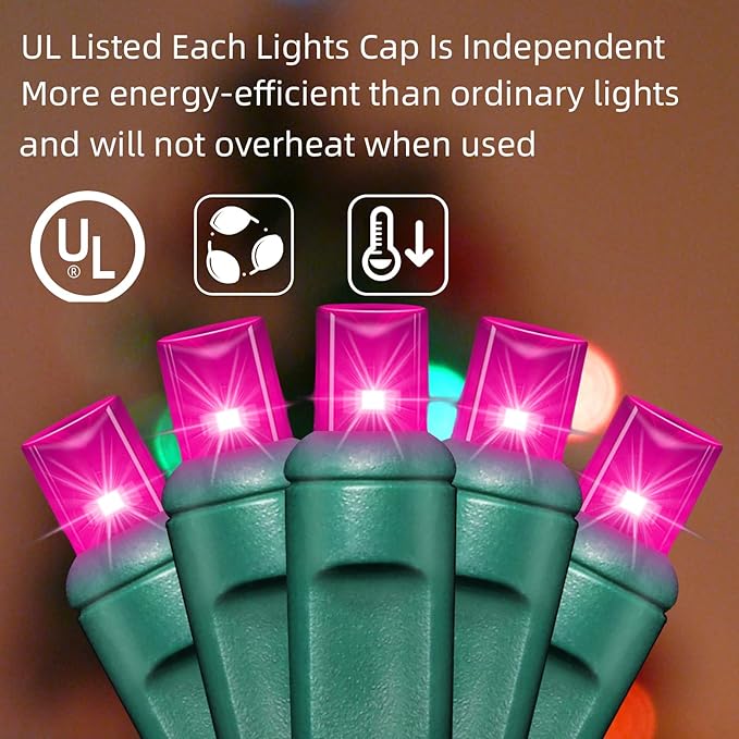 LAMPHOME Pink Christmas String Lights, 50 LED 25 Feet Mini Valentine's Light,Waterproof Pink Lights for Indoor Valentine's Day Garland Wedding Party Festival Xmas Tree Decoration,Commercial Grade