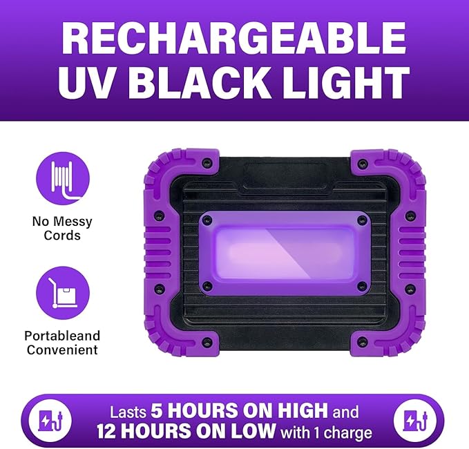 Rechargeable Black Light, Battery Powered Blacklight, Cordless 395nm Ultraviolet Flood Light for Neon Glow Party,Halloween,Body Paint,2 Packs