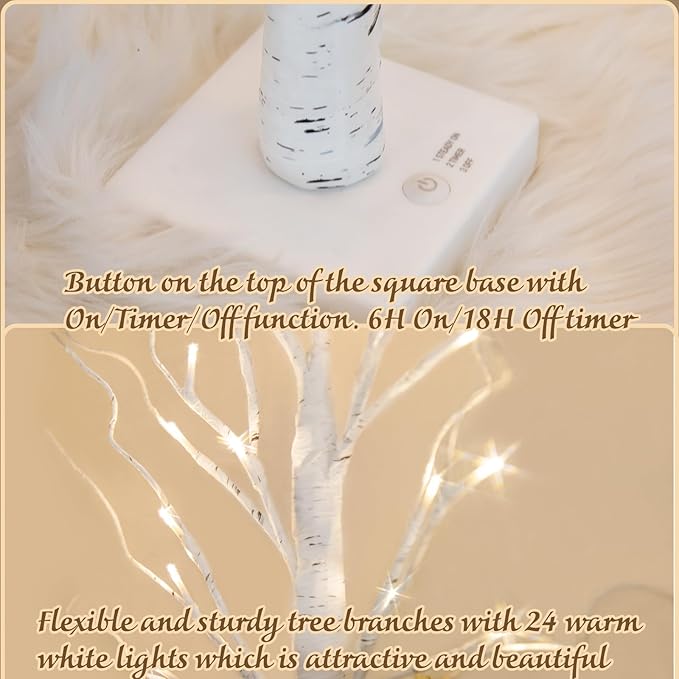 PEIDUO Easter Decorations for The Home, 2FT Easter Tree with LED Lights, Warm White Tree Lamp, Fairy Light Spirit Tree for Room Inside Fireplace Decor, Battery Powered, Timer (4PK)