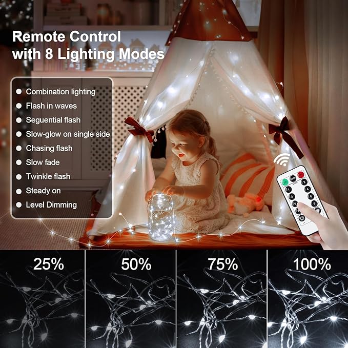 AIKEI 6 Pack LED Fairy Lights with Timer Battery Operated, Mini String Lights with Remote Waterproof 7ft 20 Led Firefly Starry Lighting for Wedding Party Bedroom Garden Christmas Decoration White