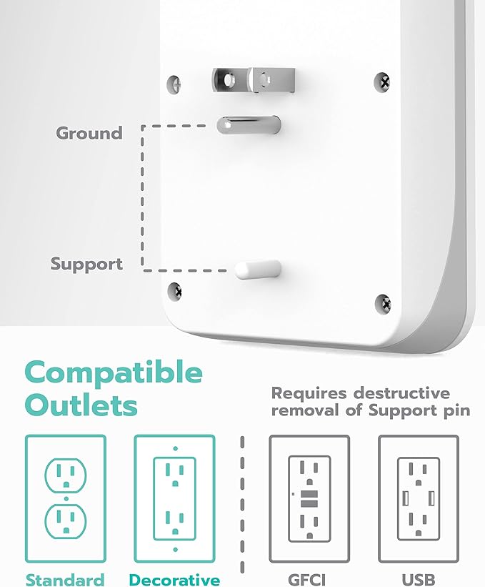 KMC 3-Outlet Wall Mount Surge Protector, 900 Joules, 4 USB 4.8 AMP USB Charging Ports, Phone Holder Cradle for Home, School or Office, ETL Certified