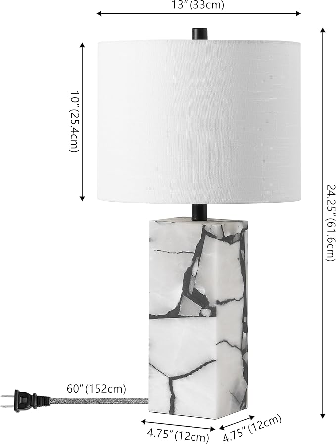 JONATHAN Y JYL8507A Elizabeth 24.25" Contemporary Coastal Alabaster LED Table Lamp with Body Night Light Bedroom, Living Room, Office, Dining Room, Black/White
