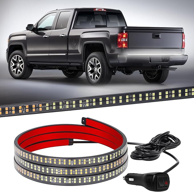 XRIDONSEN 60 inch Truck Tailgate White Strobe Lights Strip 360 LED Tail Emergency Light Bar Flashing Warning Hazard Safety Rear Lights for Tow Plow Trucks Construction Vehicles Pickup Trailer