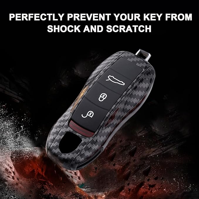 x xotic tech Carbon Fiber Style Key Fob Cover Smart Remote Shell Case, 3 pcs Set Full Protection, Compatible with Porsche Boxster Cayman 981 Carrera 911 991 918 Spyder Macan Cayenne Panamera