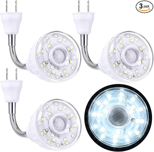 Yahenda 3 Pack Motion Activated LED Night Light Plug in Smart Dusk Dawn Sensor Light PIR Infrared Sensor Motion Detector Lamp Flexible Rotating for Hallway Stairway Garage Basement(Cool White)